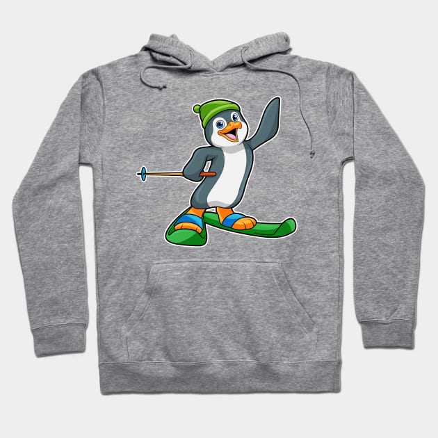 Penguin as Skier with Ski & Cap Hoodie by Markus Schnabel